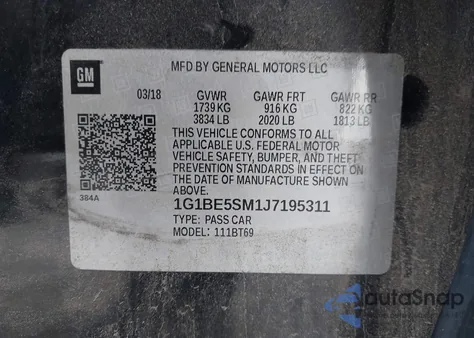 2018 Chevrolet Cruze Lt Auto from USA, damaged, VIN 1G1BE5SM1J7195311